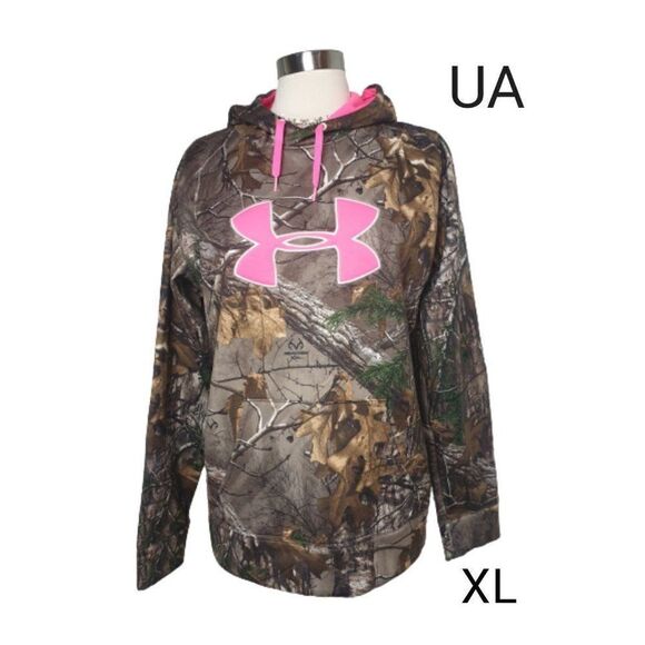 Under Armour Women's UA Hoodie Pink Camo ColdGear Sweatshirt Pullover XL - Picture 1 of 8